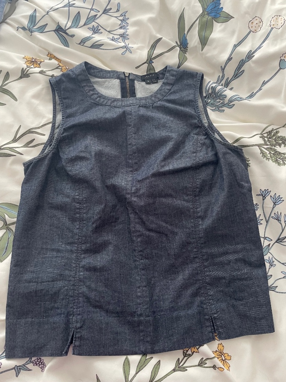 Tailored sleeveless denim blouse